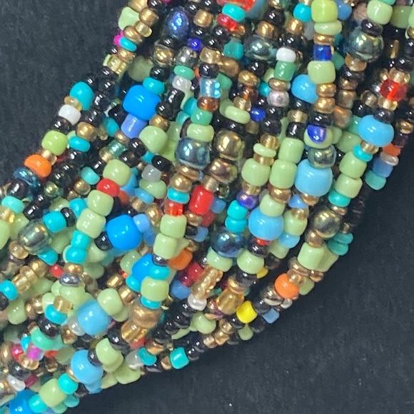 22" Colorful Beaded Necklace 27 Strands Small Bead Blue Green Black - Picture 3 of 12
